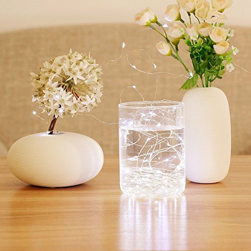 SOLMORE LED Lichterkette Batterie 10M Weiß Silberdraht Lichterdraht Schnur Licht String Light Drahtlichterkette 100LED Wasserdichte IP65 mit Fernbedienung für Zimmerdeko Weihnachtsdeko Garten Hochzeit Vase Party Weihnachtsbeleuchtung Deko - 7