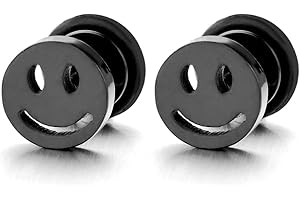 COOLSTEELANDBEYOND Pendientes de cara sonriente para hombre y mujer y niños – Pendientes – Acero inoxidable – 2 piezas Rock Punk Hippie