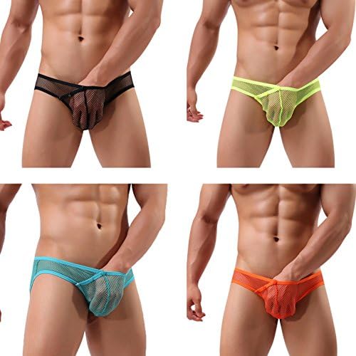 Wuzax 4 Pack Perspective Men's Mesh Underwear Hipster Youth Briefs Breathable U Convex Pouch Metal Button Detachable