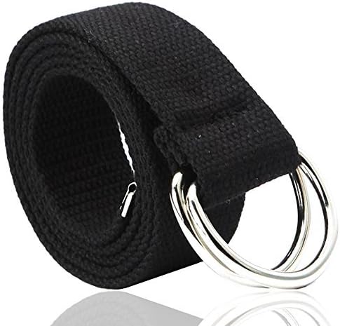 Canvas Belt,D-Ring Buckle,Woven Belt 1.49" Wide Web Belt with Metal Tip Black for Mens and Womens Jeans