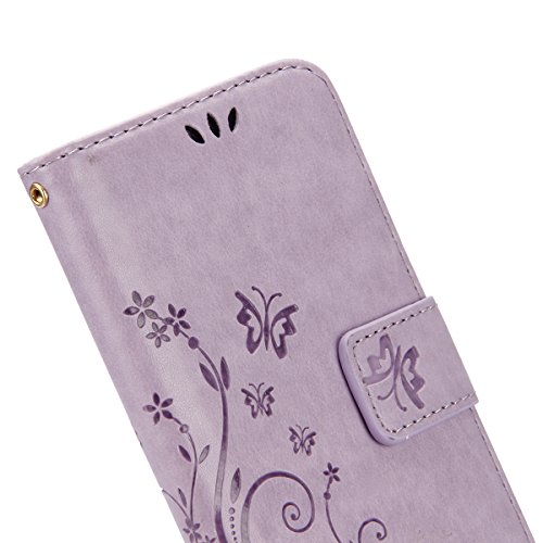 Galaxy S4 Hülle,Galaxy S4 Lederhülle,Galaxy S4 Leder Wallet Tasche Brieftasche Schutzhülle,ikasus® Malerei Schmetterling Muster PU Lederhülle Flip Hülle im Bookstyle Cover Schale Stand Ständer Etui Karten Slot Schutzhülle Grau Tasche Wallet Case für Samsung Galaxy S4 i9500 – Helles Lila - 5
