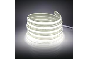 XUNATA Tira de LED COB 220V, Alto Brillo 360 LED/m, IP65 Impermeable, Cada Corte de 50cm, Luz de Cuerda Flexible con Alimentación (0.5m, Blanco Frio, 6000K)