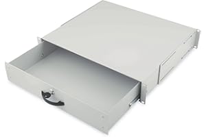 DIGITUS Bandeja para Documentos y Bandeja para Teclado, 19 Pulgadas, 2U, Profundidad de Instalación Variable, para Armarios de Red y Bastidores de Servidores, Bloqueable, Gris