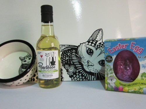 Cat Easter Treat Pawsecco wine. Easter Egg. Placemat. Ceramic Bowl.