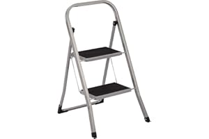 KS-DIREKT Trittleiter Anti-Rutsch Stufen mit rutschfesten Gummimatte bis 150 kg Leiter HAUSHALTSLEITER Klapptritt (2 Stufen)