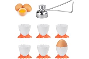 SIYINGSAERY 6 Pz Portauova per Uova Sode,Portauovo alla Coque Simpatico in Plastica,Portauova a Forma di Cartone Animato con Separatore di Gusci in Acciaio Inossidabile per Uova Cotte