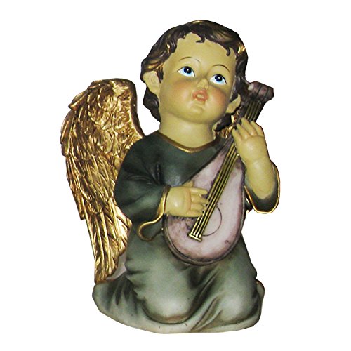 MP CREATIVE SRL Ángel Músico 30 cm Verde Pintado a Mano