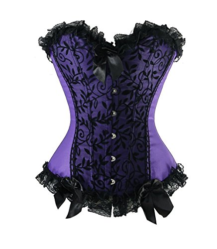 Kiwi-Rata Women's Brocade Satin Gothic boned Lace up Corset G-string Purple,L steampunk buy now online Kiwi-Rata Women's Brocade Satin Gothic boned Lace up Corset G-string Purple,L steampunk buy now online