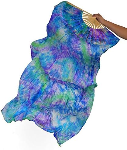 Hand Made Belly Dance Dyeing Silk Bamboo Long Fans Veils Art Colorful Party Stage Performance 1.8M Left Right , 8# , Left