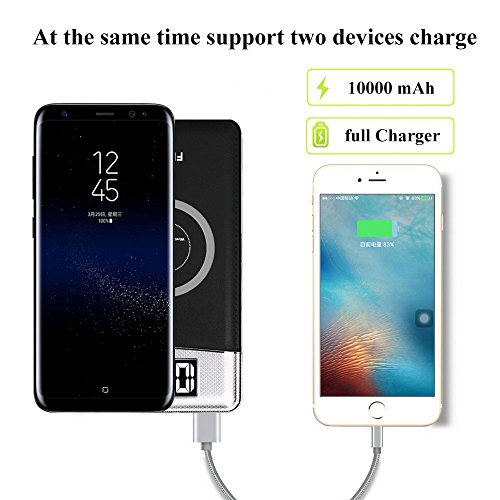 Chargeur    Induction sans fil  FDGAO Batterie Externe 10000mAh Wrieless Power Bank avec Affichage Num  rique Chargeur Portable pour iPhone 8 8 Plus   iPhone X  Samsung Galaxy S9 S8 S7 S6 S6 Edge   Note 5 et tous les appareils compatibles Qi  Noir