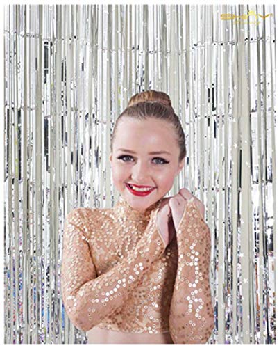 Shinybeauty® Rideau métallique à franges blanches pour porte ou fenêtre, idéal pour décorations de fête (0,9 x 2,4 m), Silver, 3FTx8FT