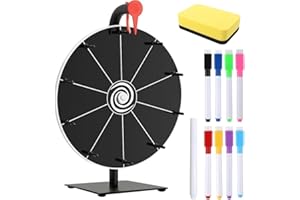 RNPKZ Spinning Prize Wheel, 10 Slots Black Spin the Wheel with Stand, Spinning Wheel for Prizes, Tabletop Prize Wheel Spinner with Dry Erase Marker and Eraser for Party Pub Carnival Tradeshow Game