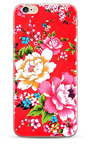 iPhone 5, iPhone 5S, iPhone SE NOVAGO® Coque gel souple incassable et solide avec impression motif fleuri de qualité (Fleur Rouge)