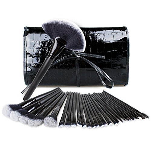 QITAO® 32 Pieces Professional Essential Cosmetics Make Up Brush Set with Travel Pouch, Face Eye Shadow Eyeliner Foundation Blush Lip Makeup Brushes Powder Liquid Cream Blending Brush