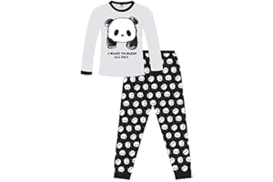 THE PYJAMAFACTORY Pigiama lungo in cotone con panda per ragazze I Want to Sleep All Day