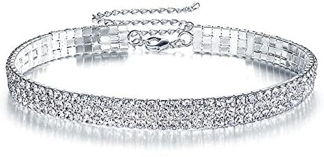 Elegant Rose3 Row Clear Rhinestone Necklace Choker Necklace Wedding Jewelry for Women