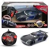 Disney Cars 3 - Jackson Storm RC Turbo Racer • Was treibt ein Rennauto wie Lightning McQueen an? Genau, der richtige Gegner! Und der heißt im Film Cars 3 Jackson Storm. Der futuristische Flitzer kann sich als Turbo Racer Jackson Storm von Dickie Toys auch in der ferngesteuerten Version behaupten. • Dieser RC Flitzer besitzt eine 2-Kanal Funkfernsteuerung und eine Turbofunktion mit der du richtig Gas geben kannst. Die Reichweite beträgt dabei bis zu 20 m. • RC Cars 3 Turbo Racer Jackson Storm