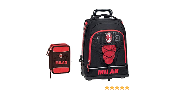 Schoolpack Zaino Trolley AC Milan + Astuccio 3 zip completo di cancelleria  - scuola 2019-20 : Amazon.it: Valigeria