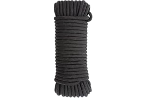 Hxiu 8MM/10MM 64FT Thick Braid Nylon Rope Twisted String Multi-functional Hanging Cord Durable Braid Nylon Cord Tarp Rope for DIY, Gardening Design, Wedding，Christmas Decorations(10MM, Black)