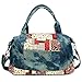 Produktbild GESIMEI Damen Blume Gemalt Patchwork Schulter Tasche Segeltuch Top-Griff Handtasche (Blau)