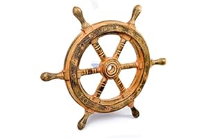 Nagina International Nautical Handcrafted Wooden Ship Wheel - Home Wall Decor (24 Inches, Antique Brown)