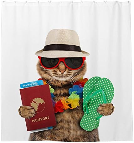 Bhdangfds Funny Cat Going On Vacation Shower Curtain Polyester Fabric Bathroom Shower Curtain Set with Hooks 72 By 72-inch,180cmx180cm