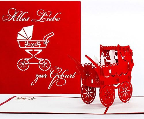 3D Card for the Birth "Girl - Prams" - Pop-Up Cards for Birth - Congratulations Card for 1st Birthday as Voucher, Small Gift, Gift Card & Gift Packaging