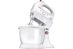 MPM MMR-16Z Impastatrice per Pasticceria con Ciotola Rotante 3,4 L, senza BPA, 5 Velocità + Turbo, Aste e Gancio per Impastare in Acciaio Inox, Bianco, 750W