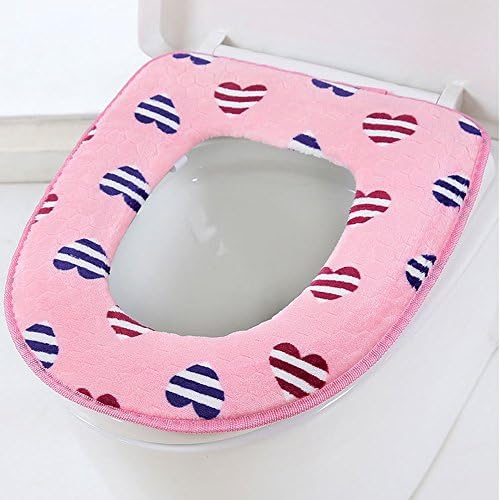 【2017 NEW】Winter Toilet Seat Cover Cushion Corduroy Solid Color Toilet Seat Mat- Super Warm - Universal Fit - Machine Washable (Love-Pink)