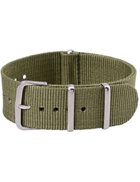 22mm Herren Damen Armeegruen Nylon Uhrarmband Uhrenarmbänder Uhrband Watch Band Watch Strap Uhr Unisex Dornschließe