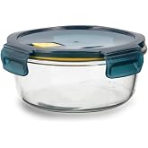Quid Astral Round Airtight Glass Container 18x18x8cm - 95cl Other Glass Suitable Microwave Safe Recyclable Freezer | Azul, fo