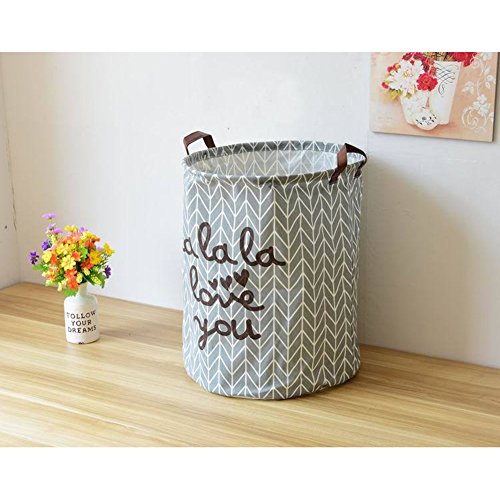 gossipboy Cute groß rund Leinen & Baumwolle Stoff Wäschekorb, zusammenklappbar Korb Kleidung Organizer Storage Bin Tasche 48,3 x 38,1 cm Star Pferd grau - 5