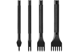 LDIRECT 4 Stück Leder Locher Werkzeug Leder Meißel Schnürung Stitching Kit 1/2/4/6 Zinken Stanzen Nähen Tool für Lederarbeiten (4mm)