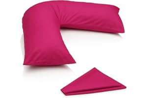 ARLINENS V Pillow With Pillowcase - Orthopedic V Pillows, Hollow Fiber V Pillow For Neck, Back, Pregnancy & Nursing Support Pillow-with polycotton pillowcase Standard Size 74 x 34cm (Fuschia)