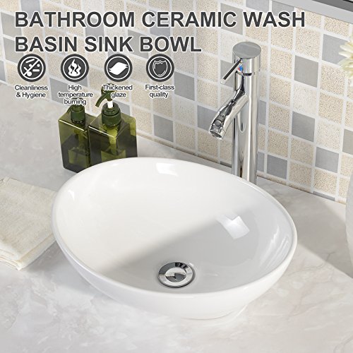 Preisvergleich Produktbild UEnjoy Oval Waschbecken-9700 Design Waschschale Aufsatzwaschbecken Weiß