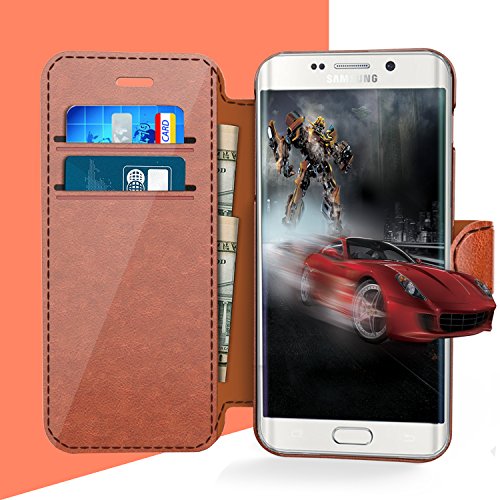 Taken Galaxy S7 Edge Cuero Funda - Cuero Carcasa con Ranuras de Tarjetas del Funda de PU para Samsung Galaxy S7 Edge Color Marr  n