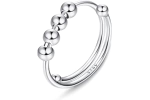 JeweBella Anillo Antiestres de Plata Esterlina para Mujer Anillo Giratorios Anillo con Perlas Ajustable Anillos Ansiedad Spinner Apilables Anillos de Banda Alivio del Estrés