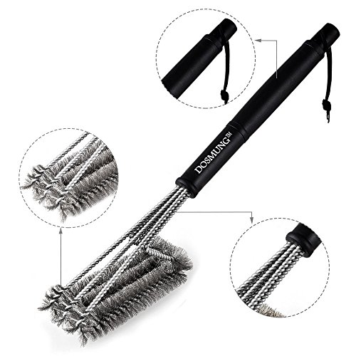 DOSMUNG Grillbürste-BBQ Grillbürste, Edelstahl Borsten, 3 Edelstahl Bürsten in 1 Reiniger Werkzeug, Geeignet für Weber, Charbroil, Gas, Infrarot und Holzkohlegrills - 2