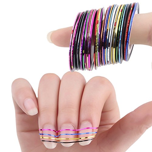 Hosaire Multicolor Mixed Colors Nail Art Striping Tape Line Decoration Sticker DIY Nail Tips Pack Of 30 rolls