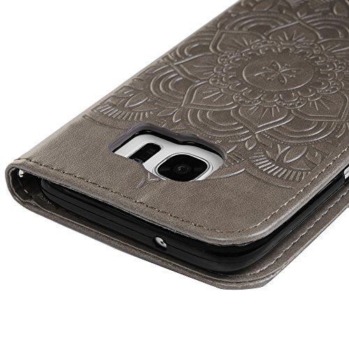 Badalink Für Samsung Galaxy S7 Edge Hülle PU Leder Lederhülle Tasche Case Cover Druck Campanula Totem Design Grau Gray Brieftasche Wallet Flip Case Schutz Etui Schale im Bookstyle mit Weich Handschlaufe Standfunktion Karteneinschub und Magnetverschluß für Samsung Galaxy S7 Edge Duos G935F 5.5″ Premium Ledertasche - 5