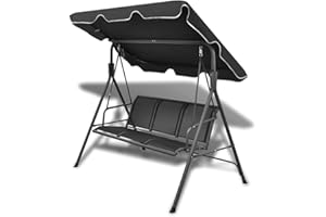 vidaXL Garden Swing Bench | Weatherproof Outdoor Seating | With Adjustable Canopy | Easy to Clean Textilene | Simple Assembly | Modern Black Finish