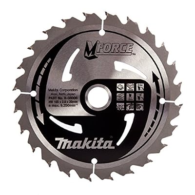 Makita B-08006 M Force Lame de scie circulaire pour couper le bois, 24 dents, 165 x 20 mm – Rouge/argent