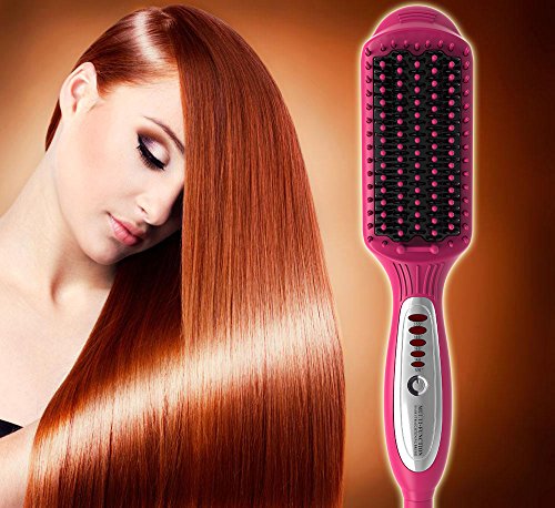 Hair Straightener,Longko 3 In 1 Electronic Hair Straightening Brush With LCD Temperature Control 120? to 200?, Hair Comb with Fast Styling, Detangling Electric Straightener(Rose Red)