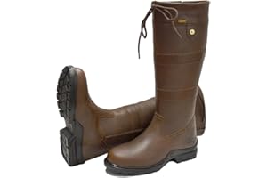 Rhinegold BEAUMONT UNISEX COUNTRY BOOTS - Brown, Classic Winter Boots with Thermal Lining, Waterproof, Drawstring Fastening, Rubber Sole, Ideal for Farm Work, Gardening, Rain, Snow