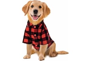 FEUVOIS Dog Shirt Checked Red Buffalo Dog Clothes Checked Pet Shirt Tartan Dog Shirts Casual Cats Dog Shirt Dog Outfit for Small Medium and Large Dogs Christmas Dog Costume (XL)