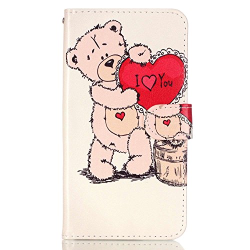 LG Stylus 2 LS775 Hülle,Sunroyal PU Leder Brieftasche Schutzhülle Tasche Handyhülle Schutz Hüllen im Bookstyle Ledertasche mit Stand Funktion Kartenfächer Magnetverschluss Magnet Etui Schale Schutzhüllen,Cute Funny Schön Rosa Rot Cartoon Bär Love Heart Muster Entwurf Flip Klapp Cover Tasche mit Kartensteckplatz Hinterschale Kartenschlitz mit Silikon Kratzfest für LG Stylus 2 LS775/LG G Stylo 2 + Anti-Staub Stecker-Bear - 2