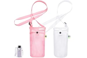 HIOQFR 2 Sacs Porte-Bouteille d'eau en Maille avec Bandoulière Porte Bouteille Eau Sport Sac à Dos Randonnée Housse Gourde Tour de Cou Porte Gobelet Portable Sac de Support de Bouteille