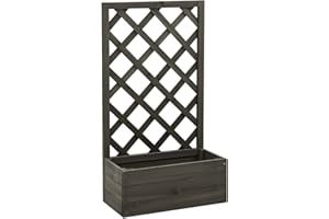 Cozynest Tannenholz Massiv Garten Spalier mit Blumenkasten Pflanzkasten Rankhilfe Rankkasten Rankgitter Blumenständer Blumenkübel 50x25x90cm (Gris)