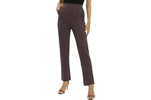 EXCHIC Donne Ufficio Casual Elastico Alta Vita Gamba Dritta Pantaloni con Tasche