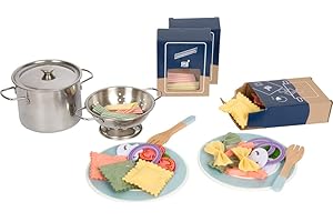‎SMALL FOOT small foot Pasta-Koch-Set "fresh" für die Kinderküche, inkl. Kochtopf, Sieb, Geschirr und Nudeln, ab 3 Jahren, 12292